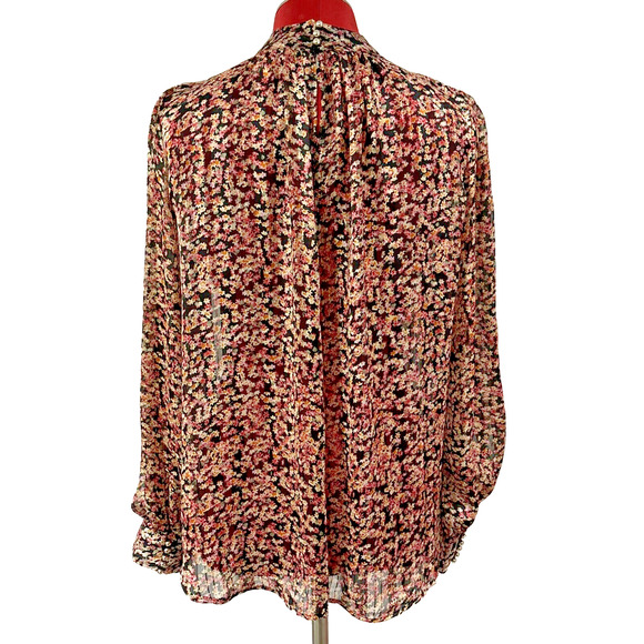 H&M Floral Top Blouse Vintage 80's Look Pink Yellow Black Silky Floral Size M - Picture 5 of 11